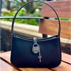 Michael Kors Lyra Small Pouchette Navy Blue Leather Bag Purse New With Tag